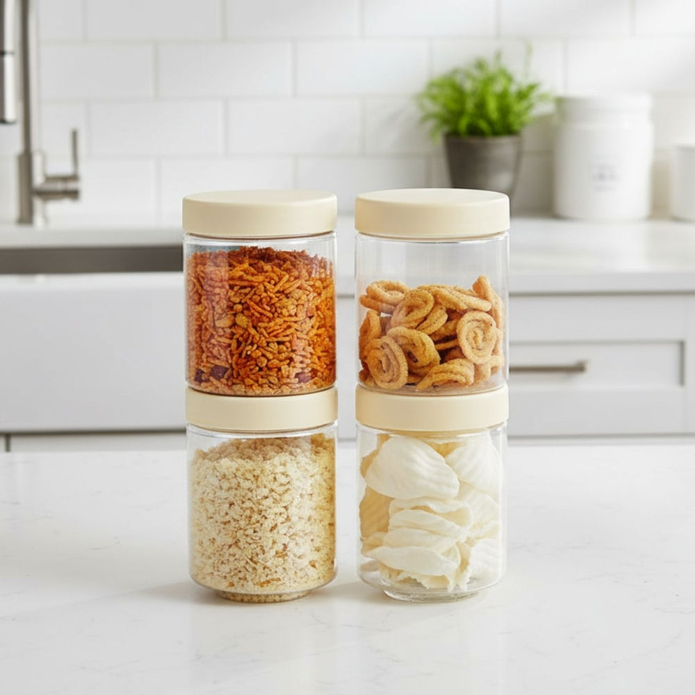 Stack & Lock Round Container 750ml 4pcs Set | Stackable Storage Jars