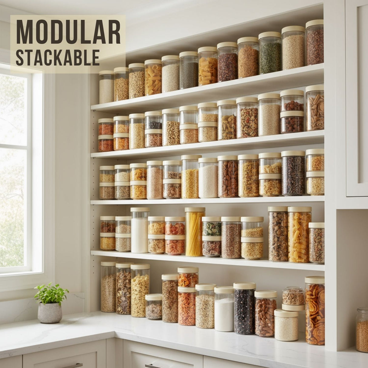 Stack & Lock Round Container 750ml 4pcs Set | Stackable Storage Jars