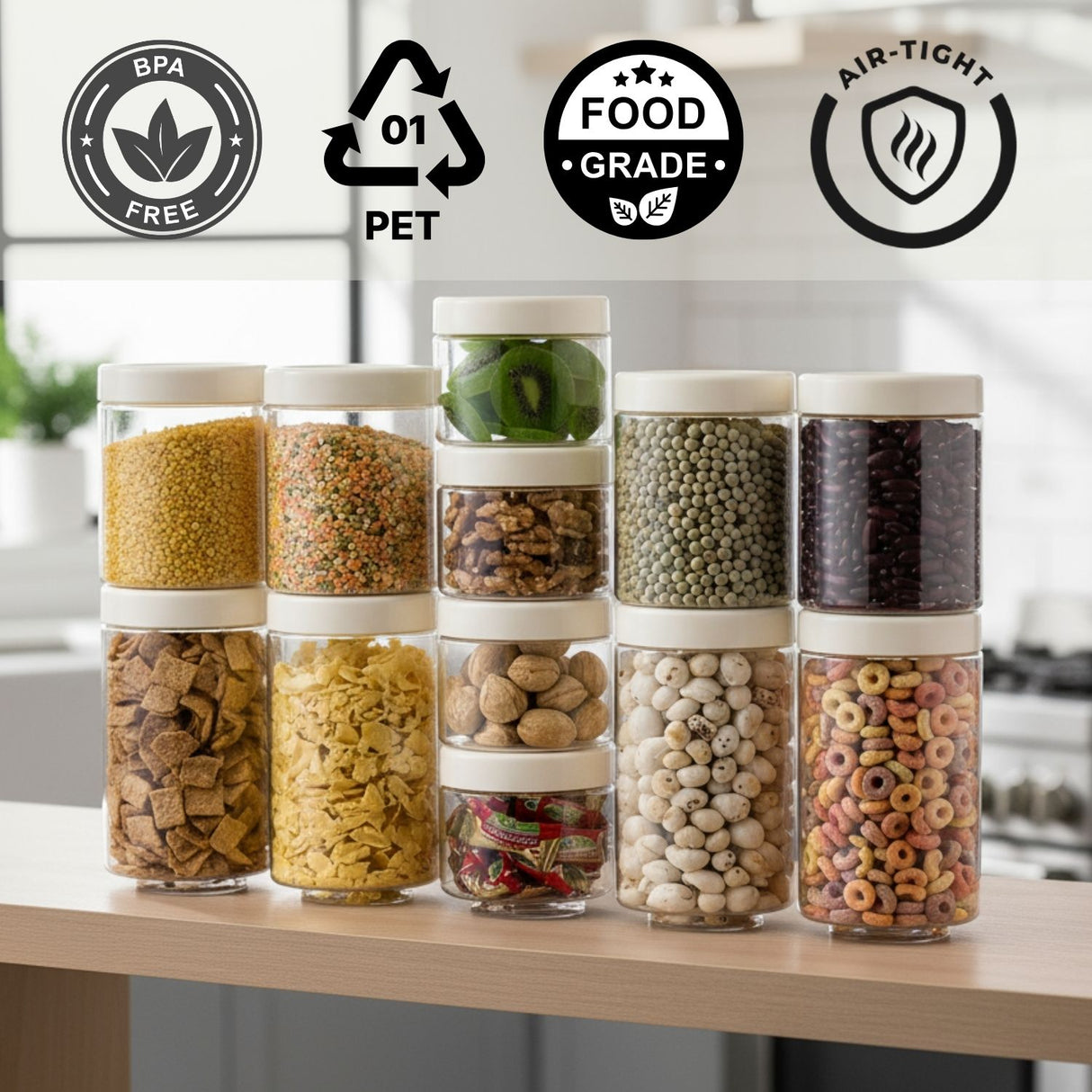 Stack & Lock Round Container 12pcs Set | Stackable Storage Jars