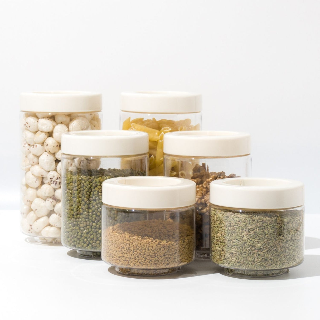 Stack & Lock Round Containers 6pcs Set | Stackable Storage Jars
