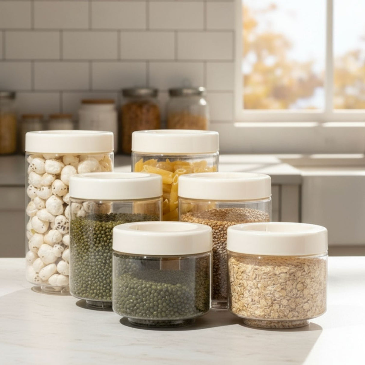 Stack & Lock Round Containers 6pcs Set | Stackable Storage Jars