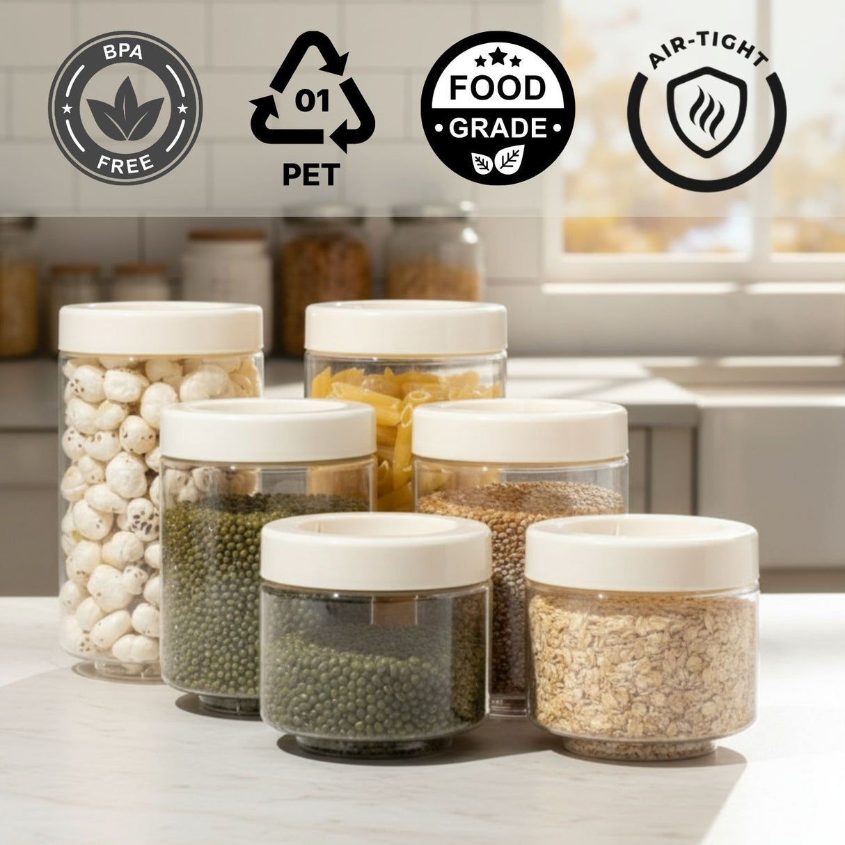 Stack & Lock Round Containers 6pcs Set | Stackable Storage Jars