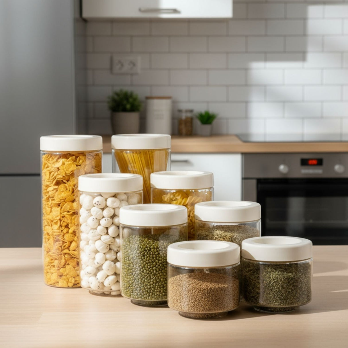 Stack & Lock Round Container 8pcs Set | Stackable Storage Jars