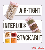 Stack & Lock Square Container 1000ml 4pcs Set | Stackable Storage Jars