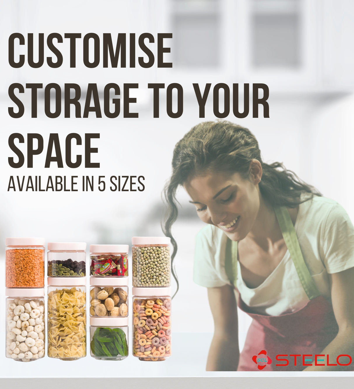 Stack & Lock Square Container 1000ml 4pcs Set | Stackable Storage Jars