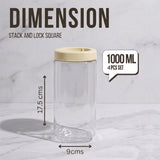 Stack & Lock Square Container 1000ml 4pcs Set | Stackable Storage Jars
