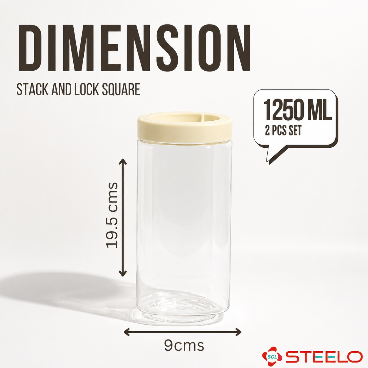Stack & Lock Square Container 1250ml 4pcs Set | Stackable Storage Jars