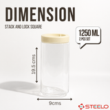 Stack & Lock Square Container 1250ml 4pcs Set | Stackable Storage Jars