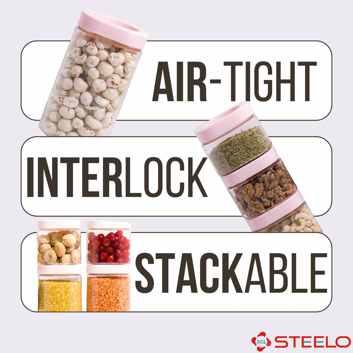 Stack & Lock Square Container 1250ml 4pcs Set | Stackable Storage Jars