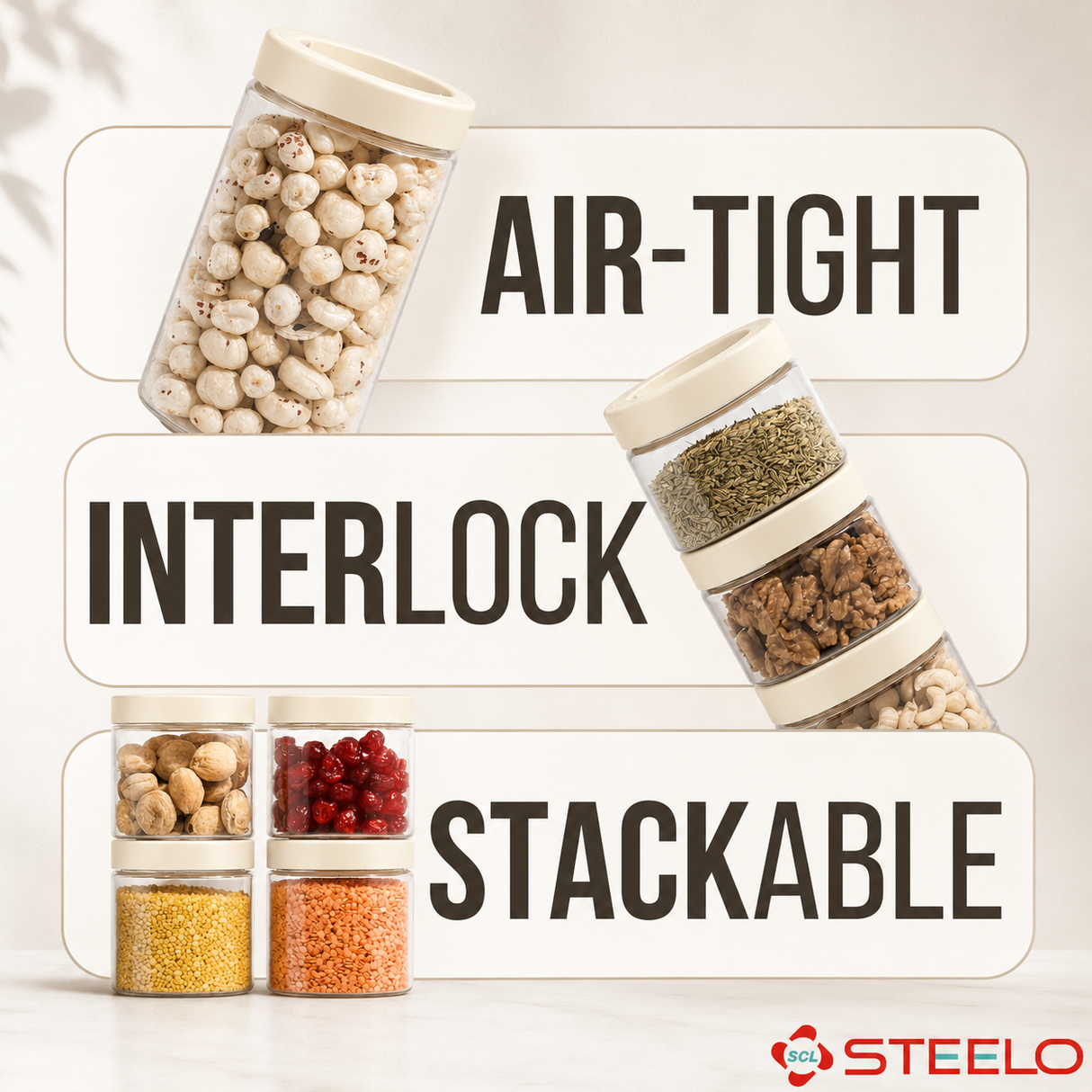 Stack & Lock Square Container 18pcs Set | Stackable Storage Jars