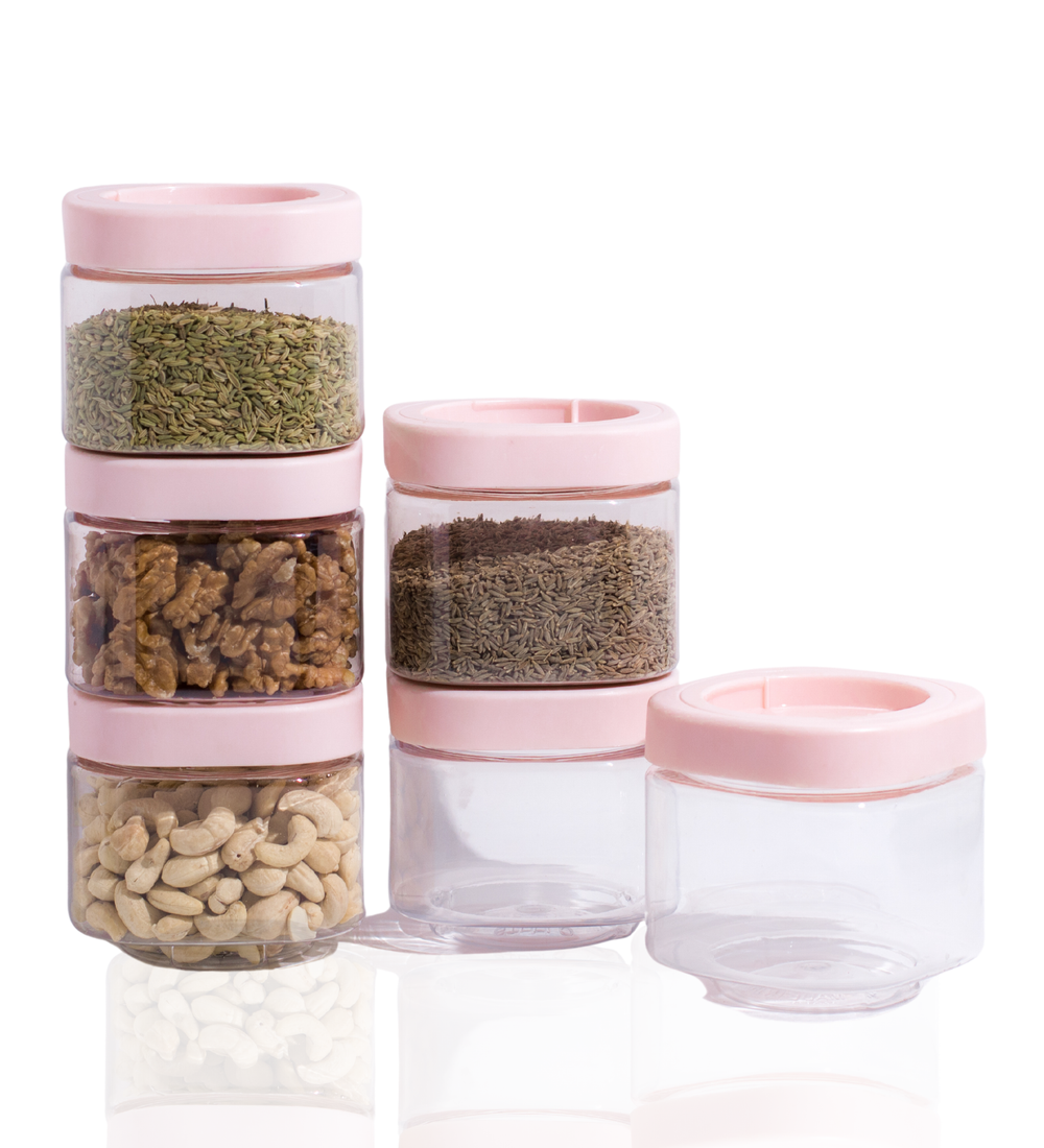 Stack & Lock Square Container 450ml 6pcs Set | Stackable Storage Jars