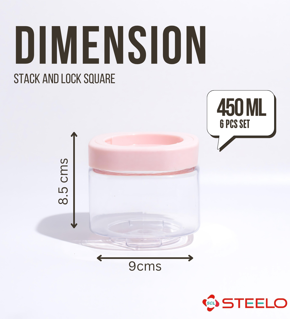 Stack & Lock Square Container 450ml 6pcs Set | Stackable Storage Jars