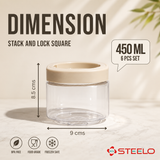 Stack & Lock Square Container 450ml 6pcs Set | Stackable Storage Jars