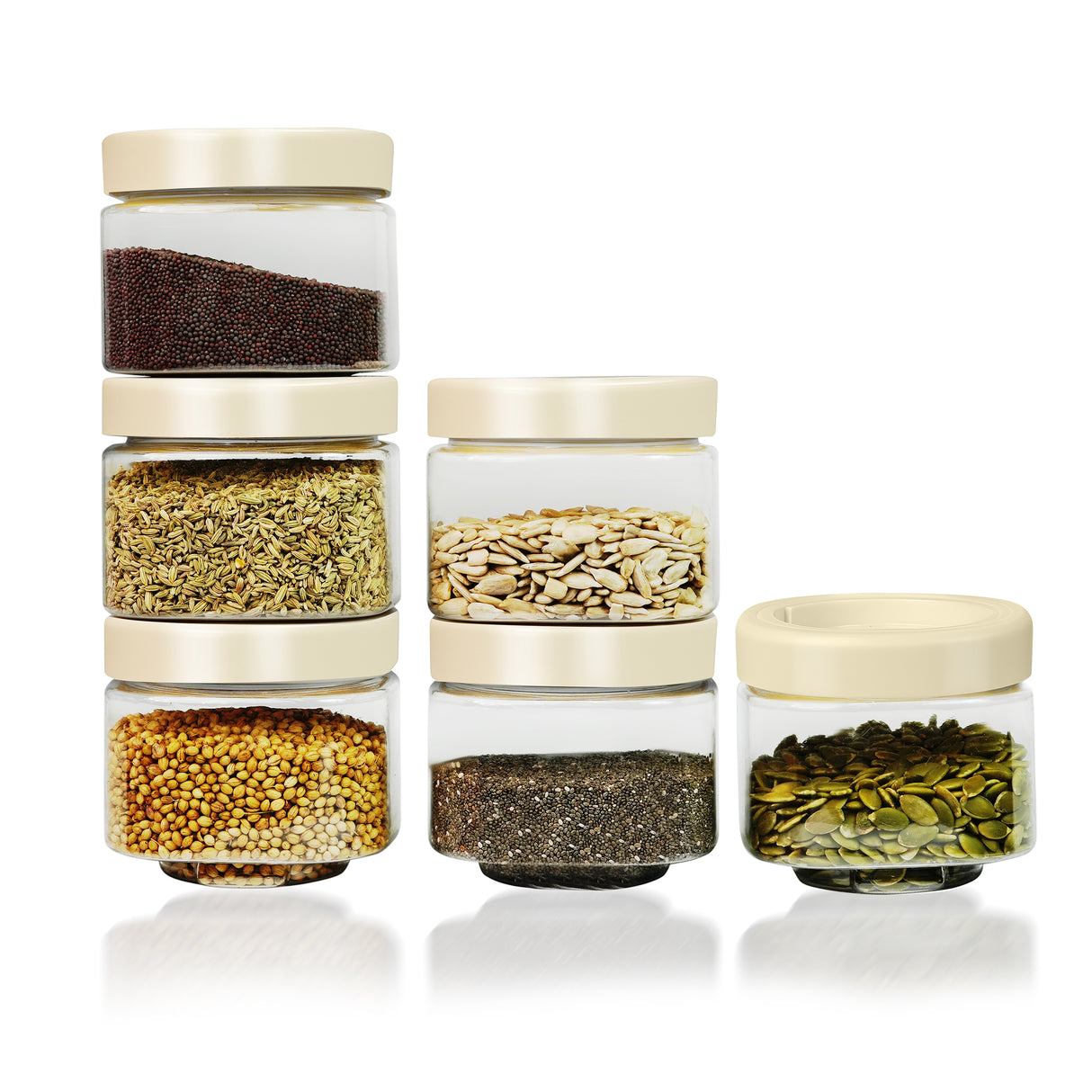 Stack & Lock Square Container 450ml 6pcs Set | Stackable Storage Jars