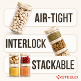 Stack & Lock Square Container 600ml 4pcs Set | Stackable Storage Jars