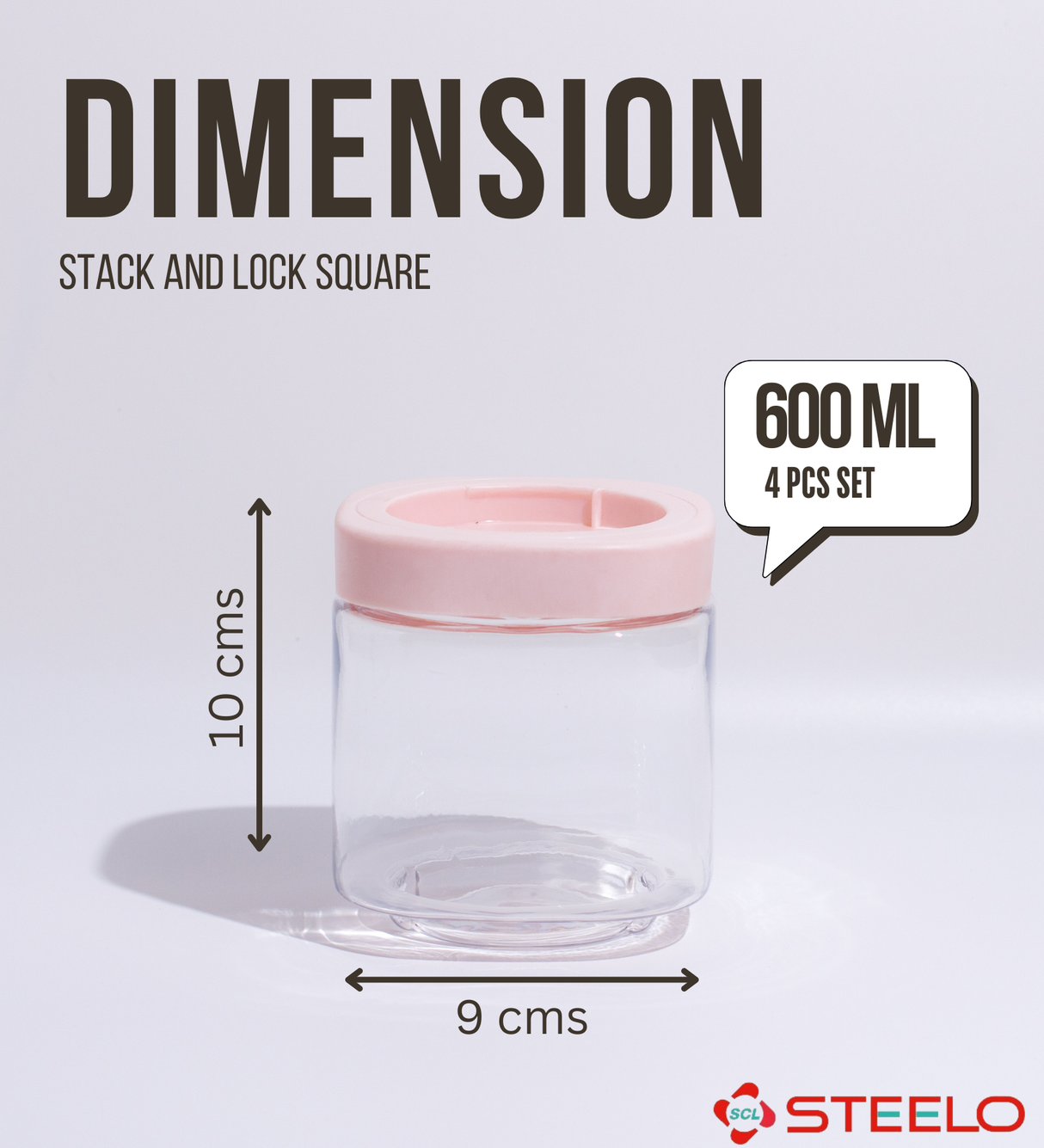 Stack & Lock Square Container 600ml 4pcs Set | Stackable Storage Jars