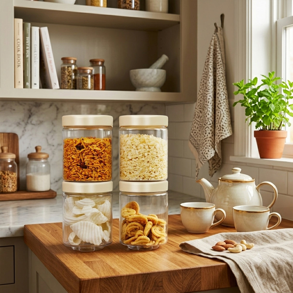 Stack & Lock Square Container 750ml 4pcs Set | Stackable Storage Jars