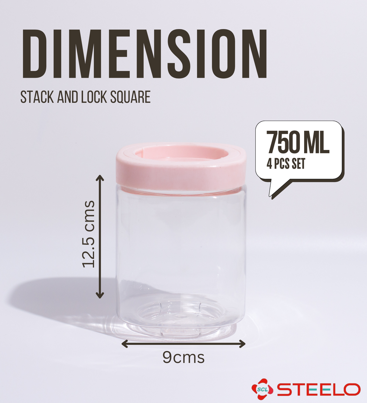 Stack & Lock Square Container 750ml 4pcs Set | Stackable Storage Jars