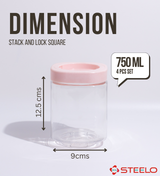 Stack & Lock Square Container 750ml 4pcs Set | Stackable Storage Jars