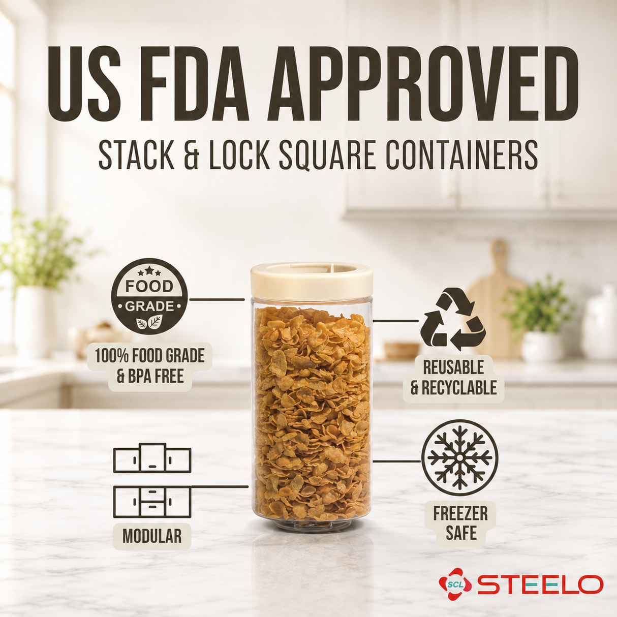 Stack & Lock Square Container 18pcs Set | Stackable Storage Jars