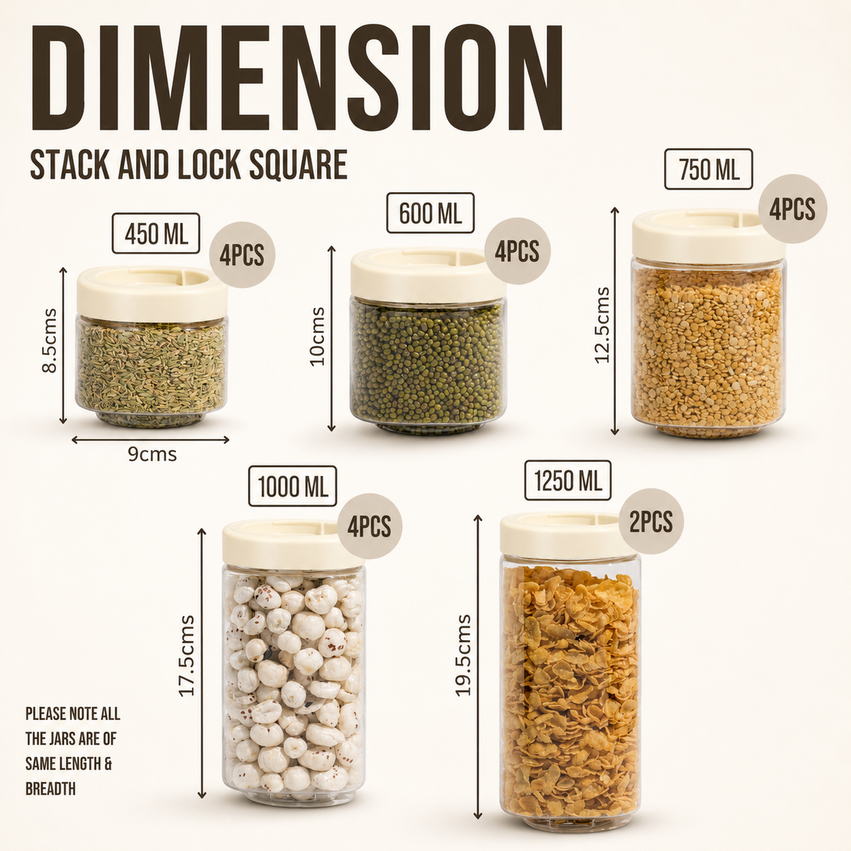 Stack & Lock Square Container 18pcs Set | Stackable Storage Jars