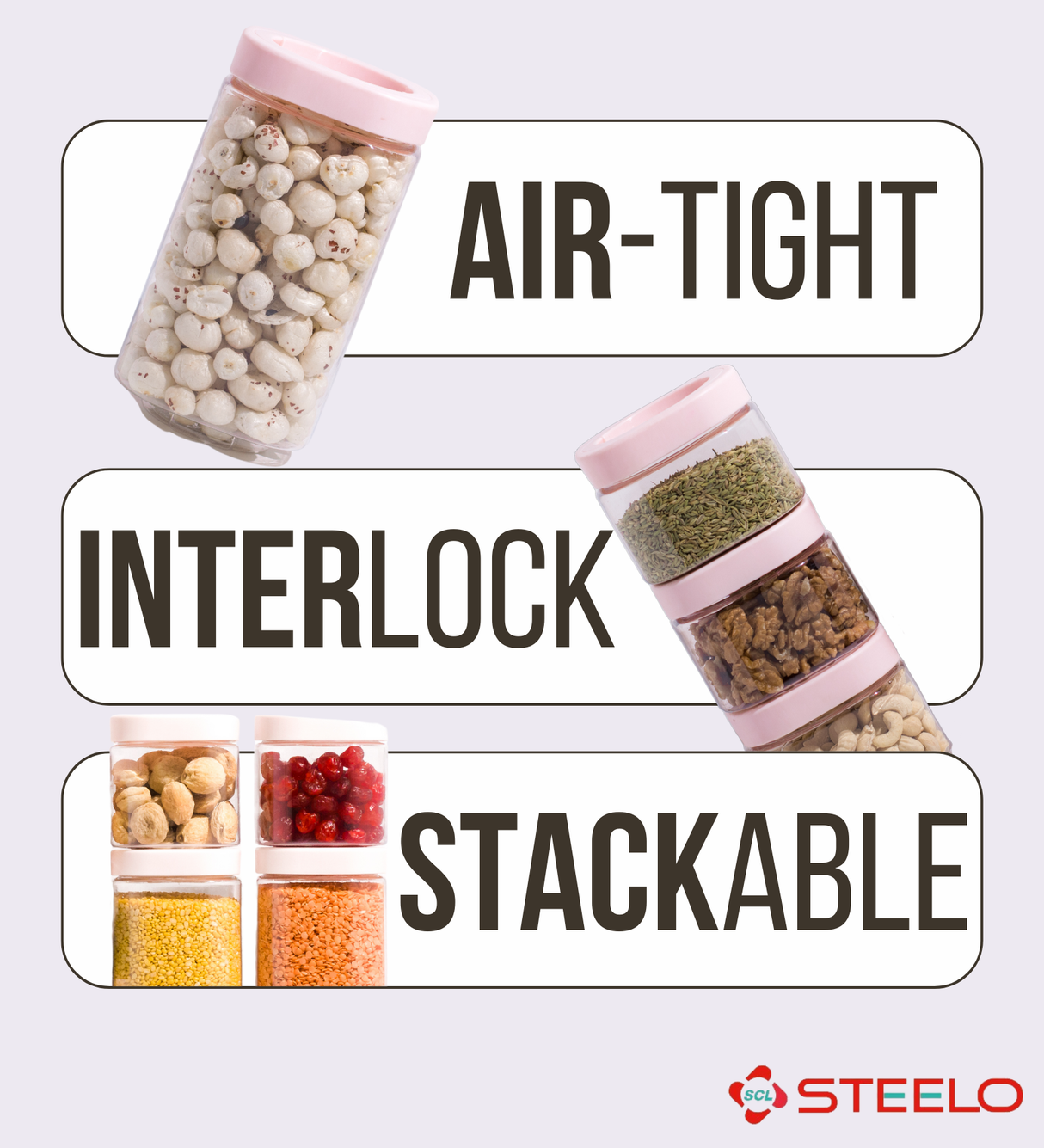 Stack & Lock Square Container 9pcs Set | Stackable Storage Jars