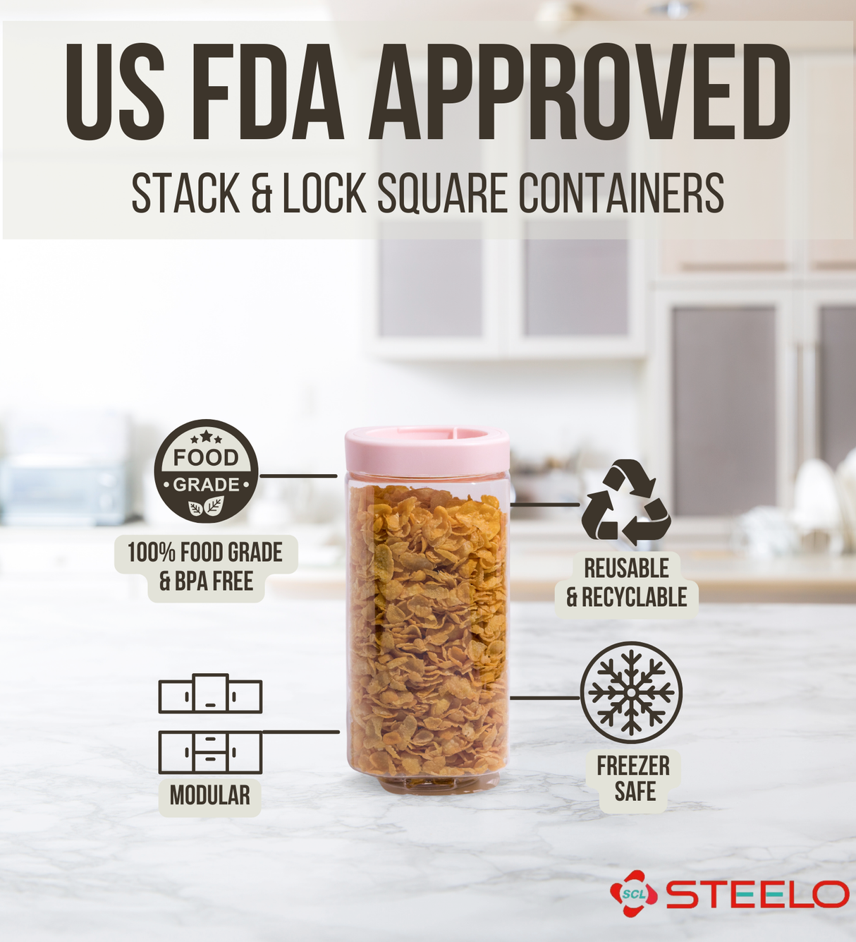Stack & Lock Square Container 9pcs Set | Stackable Storage Jars