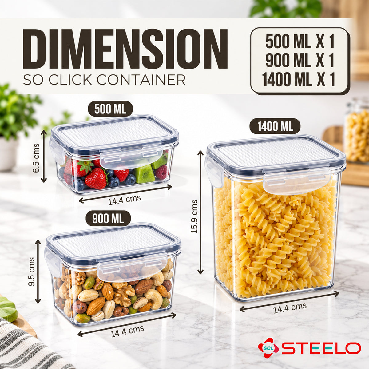 SoFresh SoClick Container 3pcs Set | Click-Lock Food Containers