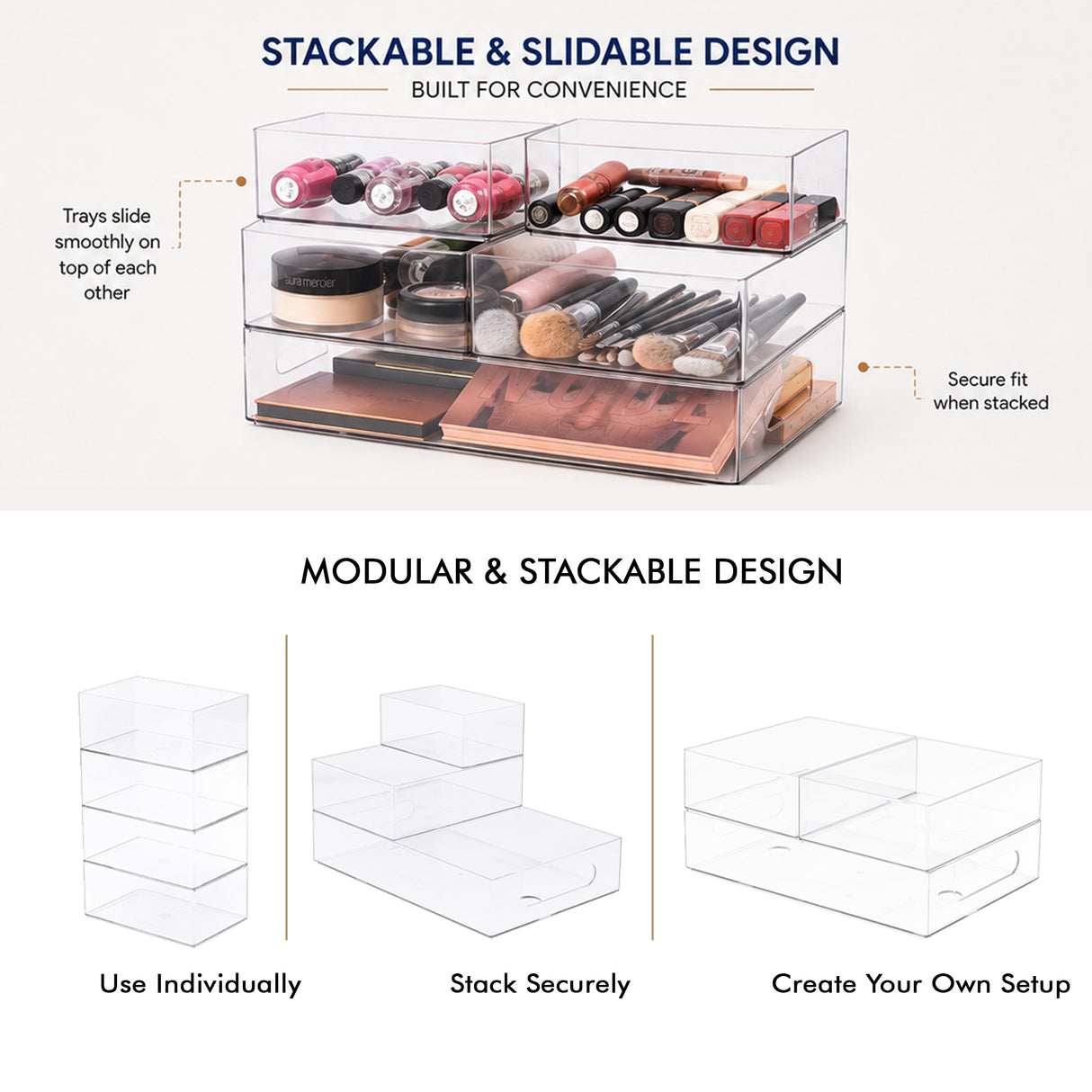 Rectangular Modular Tray 4pcs Set | Multipurpose Storage Trays