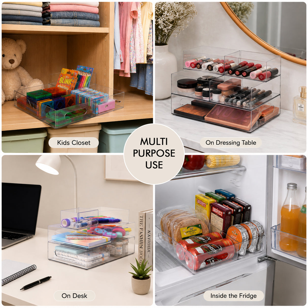 Rectangular Modular Tray 4pcs Set | Multipurpose Storage Trays
