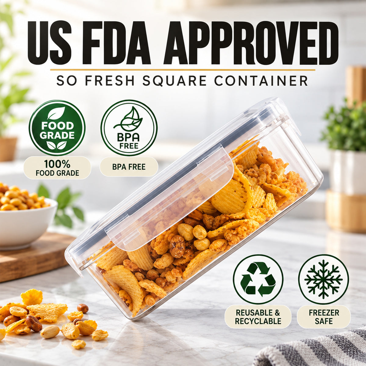 SoFresh Square Container 1000ml 2pcs Set | Airtight Food Containers