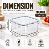 SoFresh Square Container 1000ml 2pcs Set | Airtight Food Containers