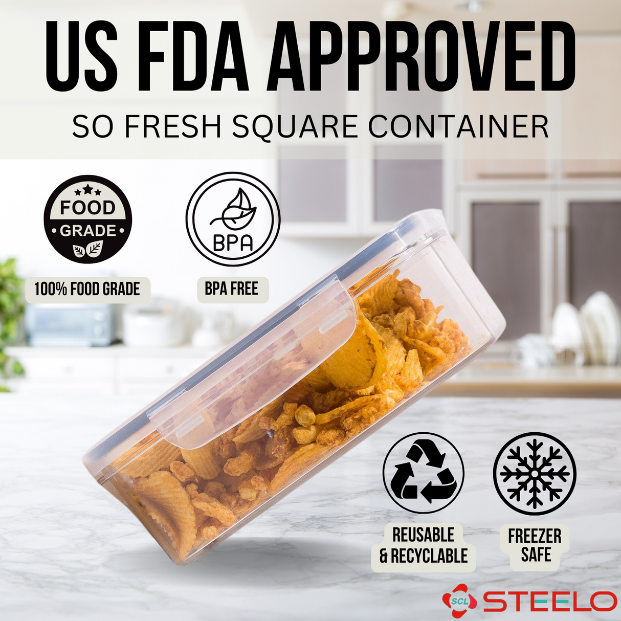 SoFresh Square Container 2000ml 2pcs Set | Airtight Food Containers