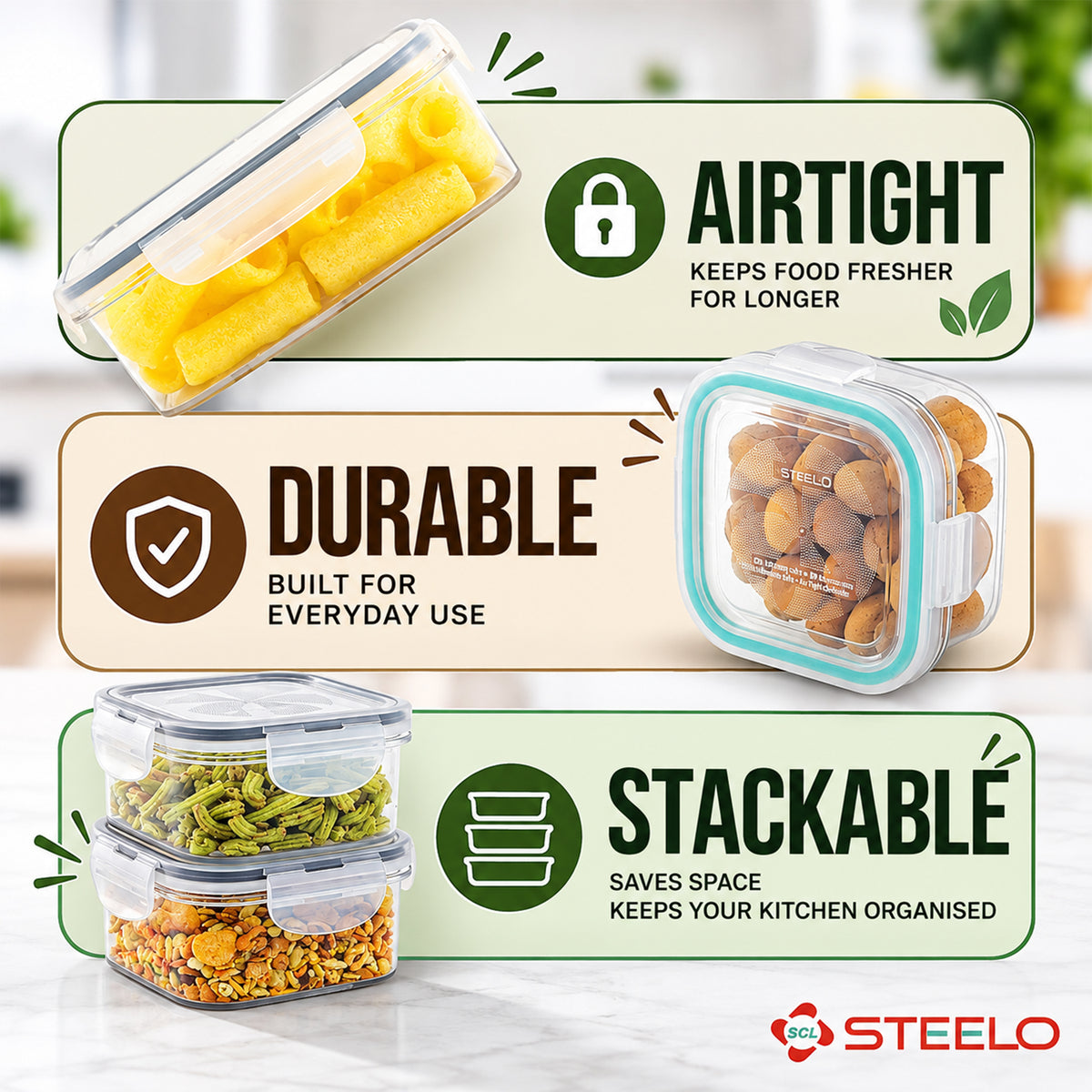 SoFresh Square Container 2000ml 2pcs Set | Airtight Food Containers
