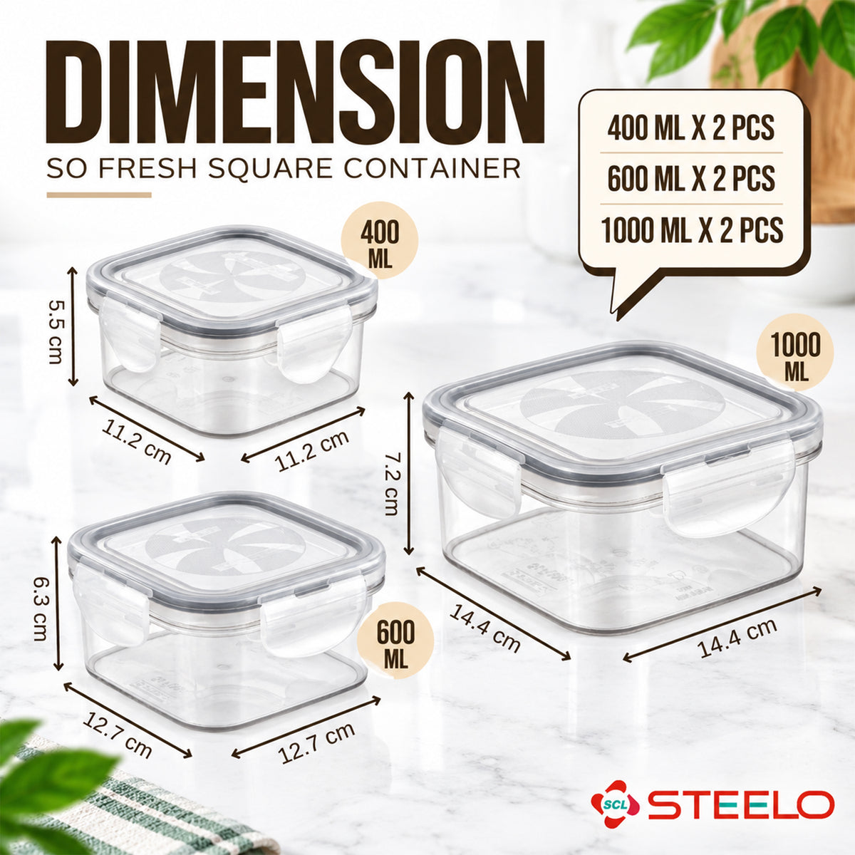 SoFresh Square Container 6pcs Set | Airtight Food Containers
