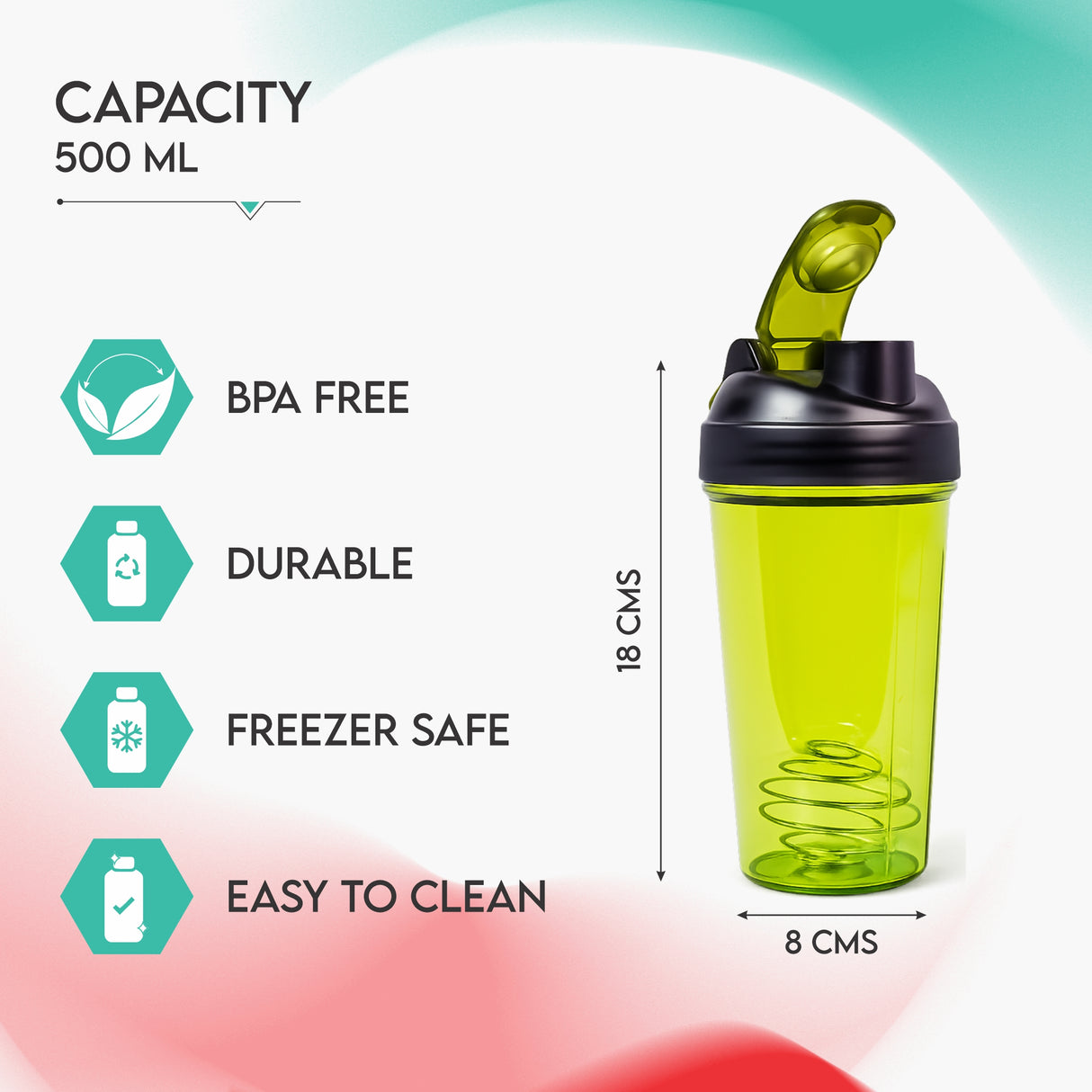 ShapeUp Shaker Bottle 500ml 2pcs Set | Gym Protein Shaker with Mixing Ball