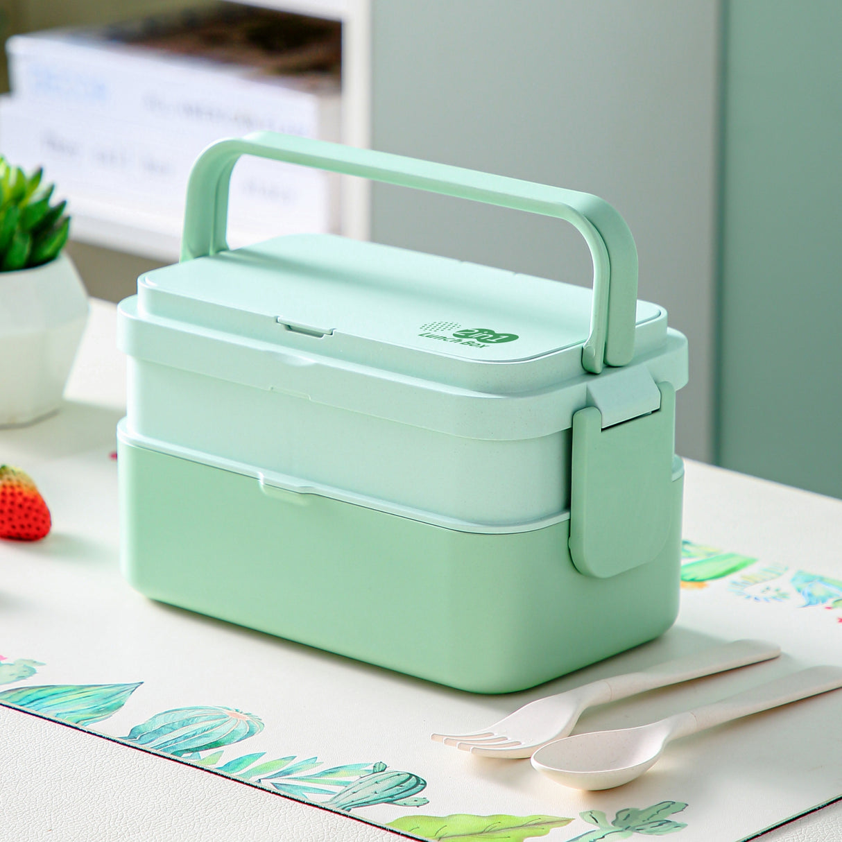 2 in 1 Bamboo Bento Lunch Box | Eco-Friendly Tiffin Box with Cutlery